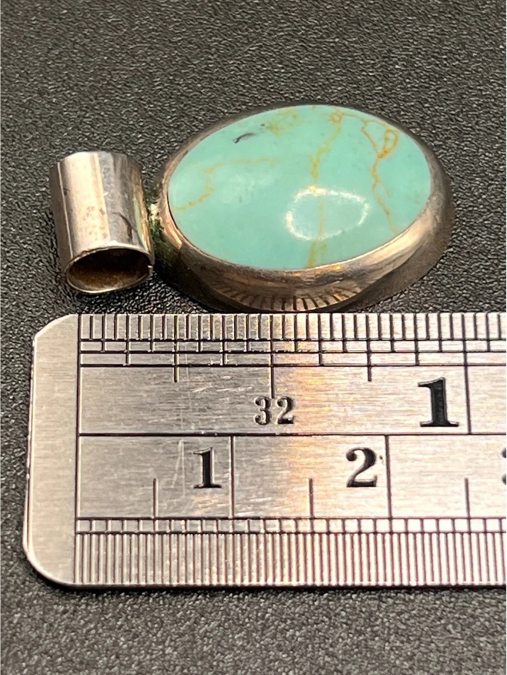 Vintage Sterling Silver Oval Turquoise Pendant Large Bail Southwestern